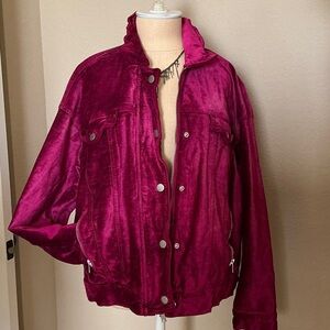 Free People Velvet Jean Jacket in Deep Pink